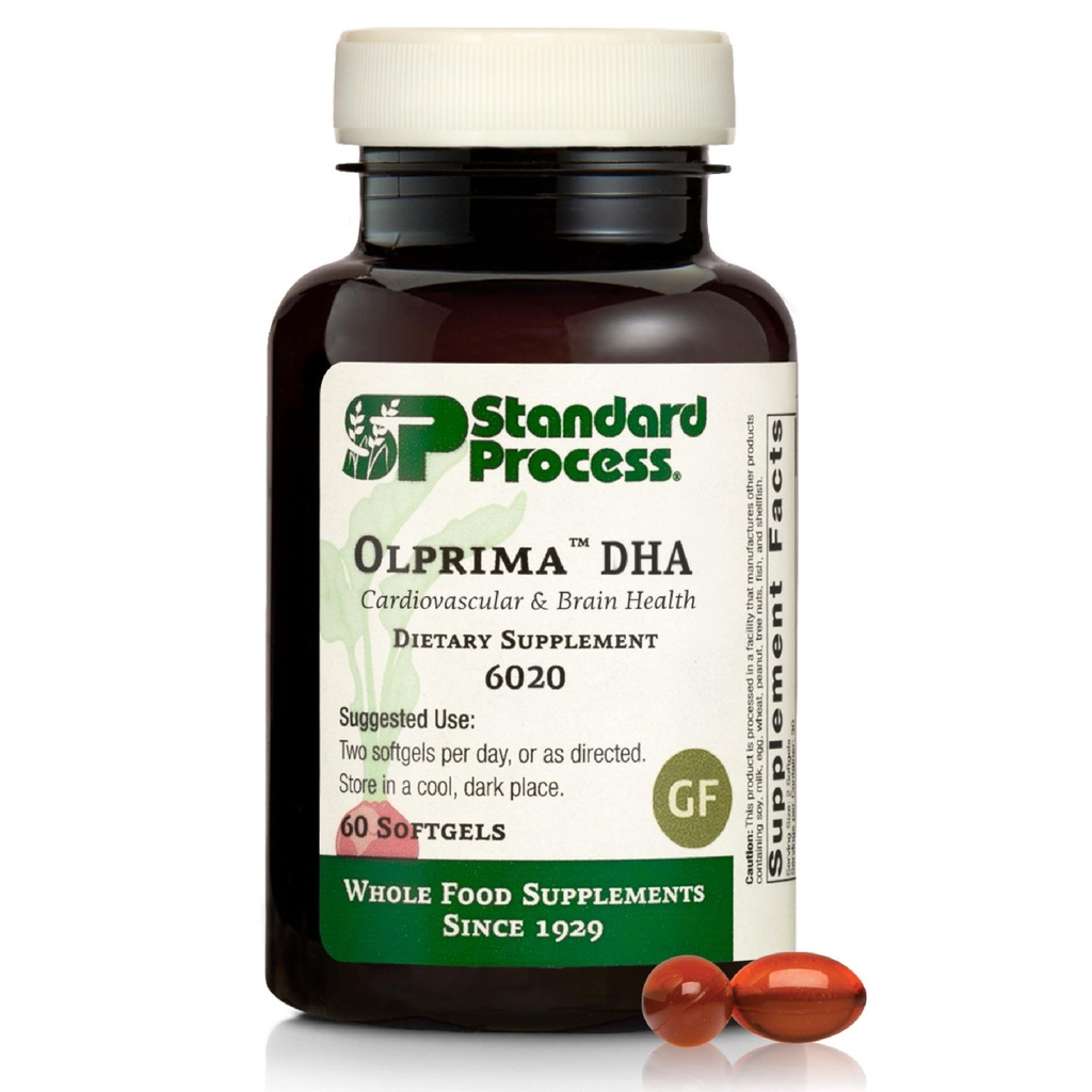Standard Process Olprima DHA - Omega-3 supplement til hjerte & hjerne sundhed - Gluten- Free, Non- Dairy & Non- Soy - 60 Softgels (30 Servere)