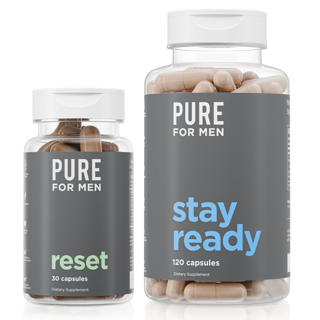 Rene for mænd Original Vegansk Renlighed Fiber supplement, 120 Kapsler & Nulstil Detox supplement, 30 Kapsler