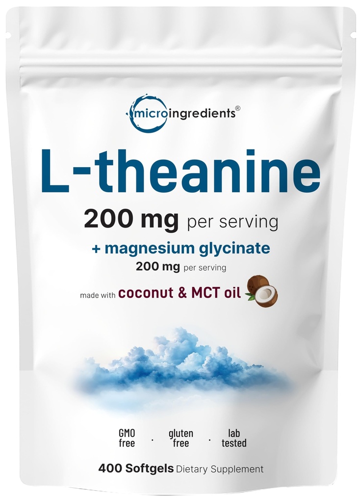 L- Theanin 200mg med Magnesium Glycinat, 400 Coconut MCT Oil Softgels - 124; Afslapning, Focus & Muscle Support Supplement: 124; 2- 1- Aminosyre & Mineral Complex - 124; Dårlig pleje hele dagen & nat