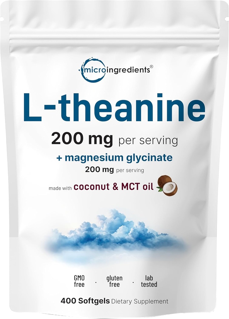 L- Theanin 200mg med Magnesium Glycinat, 400 Coconut MCT Oil Softgels - 124; Afslapning, Focus & Muscle Support Supplement: 124; 2- 1- Aminosyre & Mineral Complex - 124; Dårlig pleje hele dagen & nat
