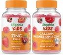 Lifeable Zink 25mg Kids + Calcium Magnesium & Zink Kids, Gummies Bundle - Great Tasting, Vitamin Supplement, Gluten fri, GMO fri, Chewable Gummy