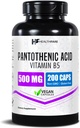 Healthfare Pantothenic Acid 500mg Vitamin B5 Supplements 124; 200 Vegan Kapsler