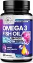 Omega 3 Fish Oil Supplements 2400mg - Triple Strength Omega 3 Fedtsyrer, Natural Heart Health Brain & Joint Support - Fedtsyrer med EPA & DHA - Vilde fanget Fish Oil Supplement - 60 Softgels