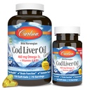 Carlson - Cod Lever Oil Gems, 460 mg Omega- 3s, Plus Vitamin A og D3, Wild Fanget Norwegian Arctic Cod, bæredygtigt sourced Nordic Fish Oil Capsules, Lemon, 150 + 30 Softgels