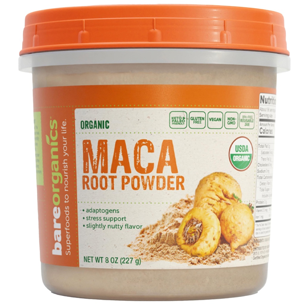 BareOrganics Maca Root Powder, Organic, Vegan, Non- GMO, Gluten- Free, Energy & Stamina Support, 8 oz