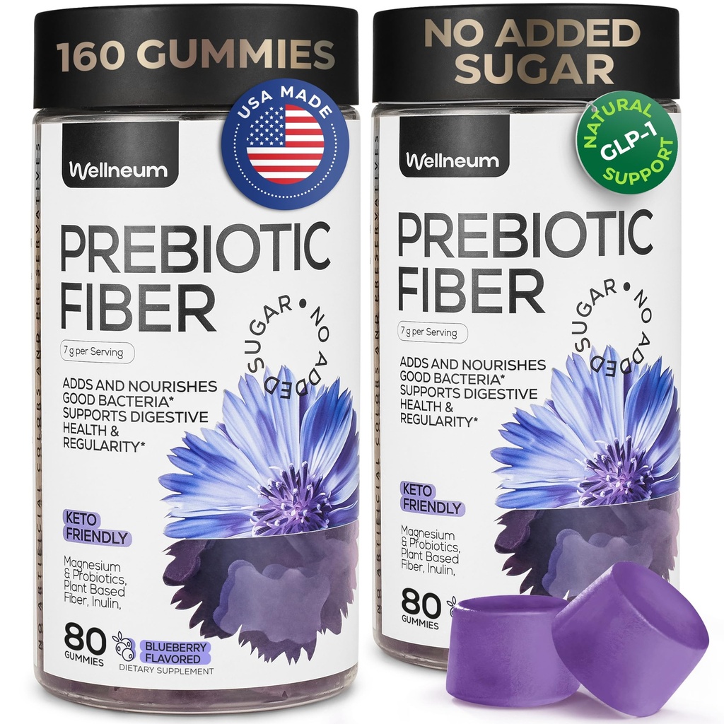 Høj Prebiotic Fiber Gummy for kvinder og mænd 7G, 160 Pcs (2 Pack) - Natural GLP-1 Support - Beet FOS Fiber, Magnesium, Inulin, Probiotic - Gummy Supplement for fordøjelsessygdomme - Sukker fri