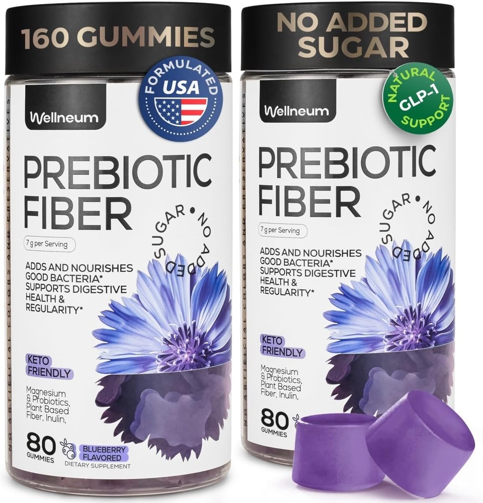 Høj Prebiotic Fiber Gummy for kvinder og mænd 7G, 160 Pcs (2 Pack) - Natural GLP-1 Support - Beet FOS Fiber, Magnesium, Inulin, Probiotic - Gummy Supplement for fordøjelsessygdomme - Sukker fri