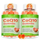 2 Pack CoQ10 Gummies 250 mg, Plus Omega-3, Magnesium, vitamin B12 for cellulær energi, hjerne & antioxidant, 5X Bedre Absorption Coenzym Q10 Supplement - 120 Cts