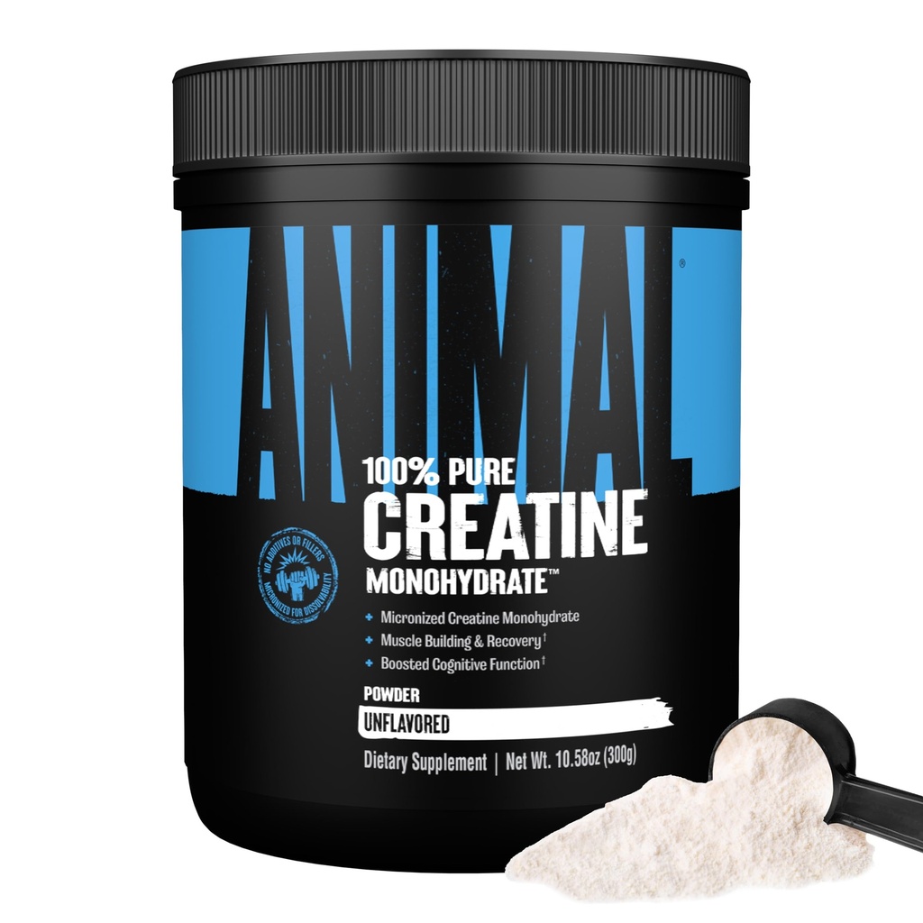 Animal Creatin monohydrat pulver - Mikroniseret Creatin til kvinder og mænd, understøtter muskelvækst, Styrke, Endurance, Recovery og ATP produktion, Gym & Workout Kosttilskud - Unflavored, 300g