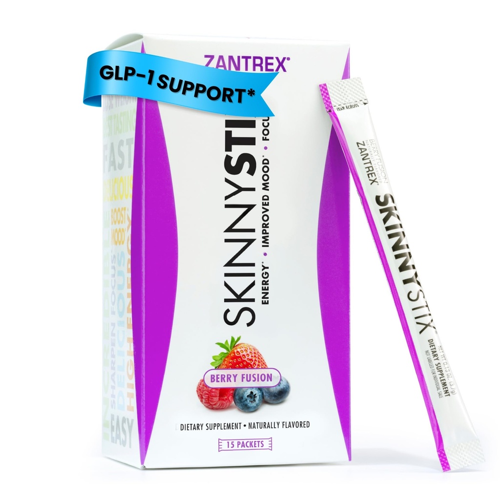 SkinnyStix Berry Fusion GLP-1 Support Powder Energy Drink, Metabolic Support, Appetite Control, Natural Energy Boost Budd124; 15 Single-Serving Pakker