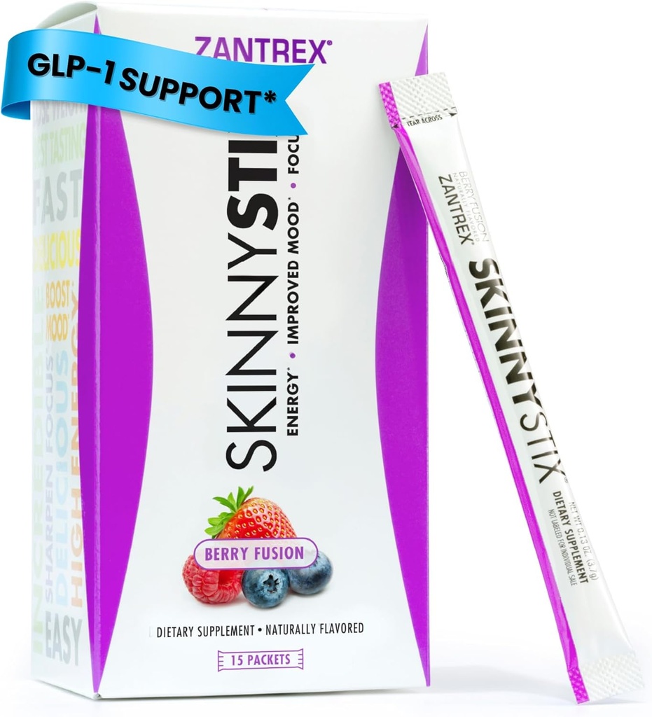 SkinnyStix Berry Fusion GLP-1 Support Powder Energy Drink, Metabolic Support, Appetite Control, Natural Energy Boost Budd124; 15 Single-Serving Pakker