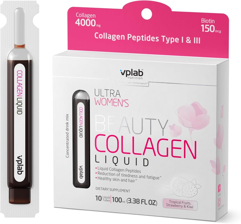VPLab Ultra Women 's Beauty Liquid Collagen - Biotin- Infunded Multivitamin Complex med Peptider Type I & III tillæg til hud, hår & negle - Drink Mix til kvinder pakket med vitamin B Group, 10