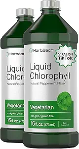 Horbäach Chlorophyll Liquid Drops C124; 100mg C124; 32 oz (2 x 16 oz Flasker) C124; Natural Peppermint Flavor C124; Vegetar, Non- GMO, Gluten Free Supplement