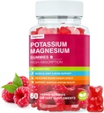 Kalium Magnesium Gummier - Høj Absorption Magnesium Glycinat & Kalium Citrat Plus Coenzym Q10, DHA, D3, Mineral & Calcium til Zzz, Leg kramper & Muscle - 60 Raspberry Gummies