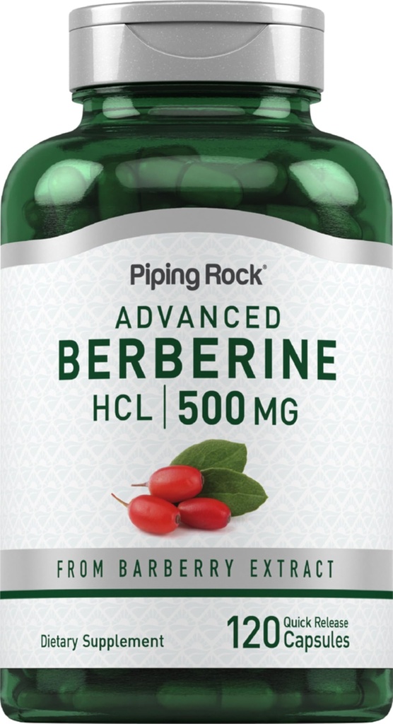 Piping Rock Berberine HCL Supplementér 124; 500mg • 124; 120 Kapsler • 124; Barberry Extract • 124; Non- GMO, Gluten Free