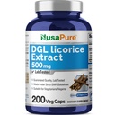 NusaPure DGL Lacorice Extract 500 mg 200 Veggie Capsules (Vegan, Non- GMO)