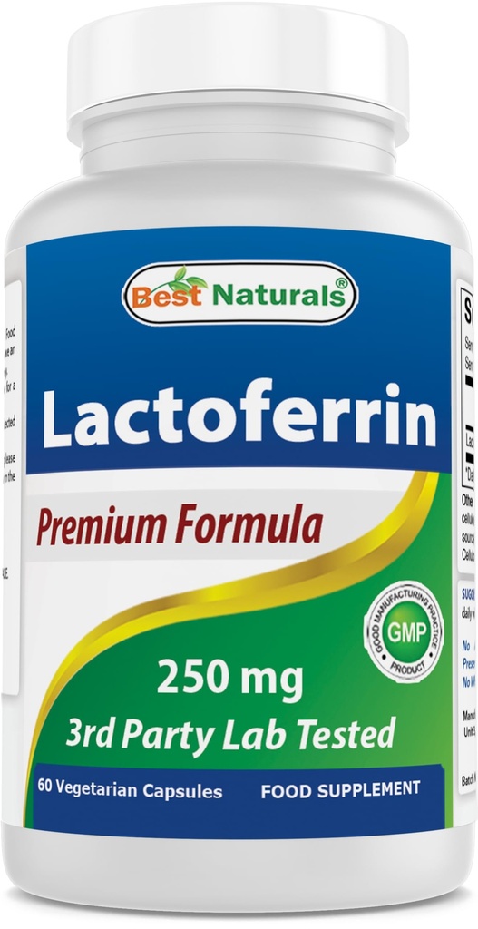 Bedste Naturals Lactoferrin 250 mg Veggie Capsule, understøtter sund immunfunktion - 60 Greve