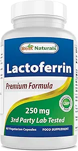 Bedste Naturals Lactoferrin 250 mg Veggie Capsule, understøtter sund immunfunktion - 60 Greve