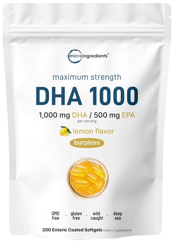 Omega 3 Fish Oil DHA Kosttilskud 1000mg med EPA 500mg, 200 Softgels - Lemon Flavored, Burpless (Enteric Coated) - 124; Deep Sea Fresh Fish, Wild fanget fra Norwegian Waters - 124; Mercury Free