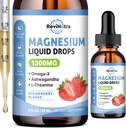 Triple Magnesium Complex Liquid Drops, 1300mg Magnesium Glycinat, Taurat & Citrate med Omega3, L- Theanine, Ashwagandha, Kalium, D3, B6, B12 for ro, søvn, muskel, Strawberry Flavor, 2 Fl OZ