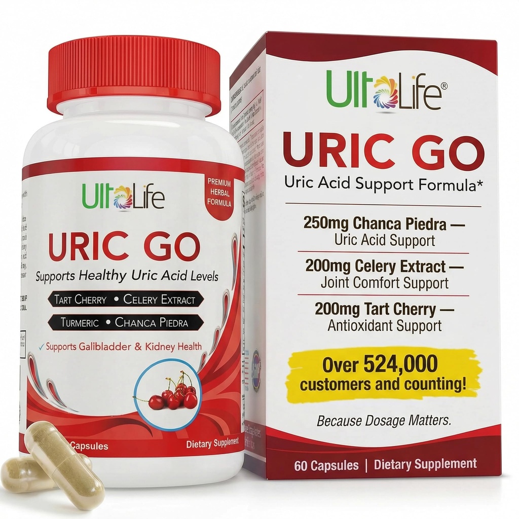 # 1 URIC GO Uric Acid Cleanse Support for G.O.U.T - Natural Nyre Cleanse Detox Formel Chanca Piedra, Selleri frø, Tart Cherry, Tranebær, Pomegranat, Gurkemeje, Vegansk Non- GMO 60 Kapsler