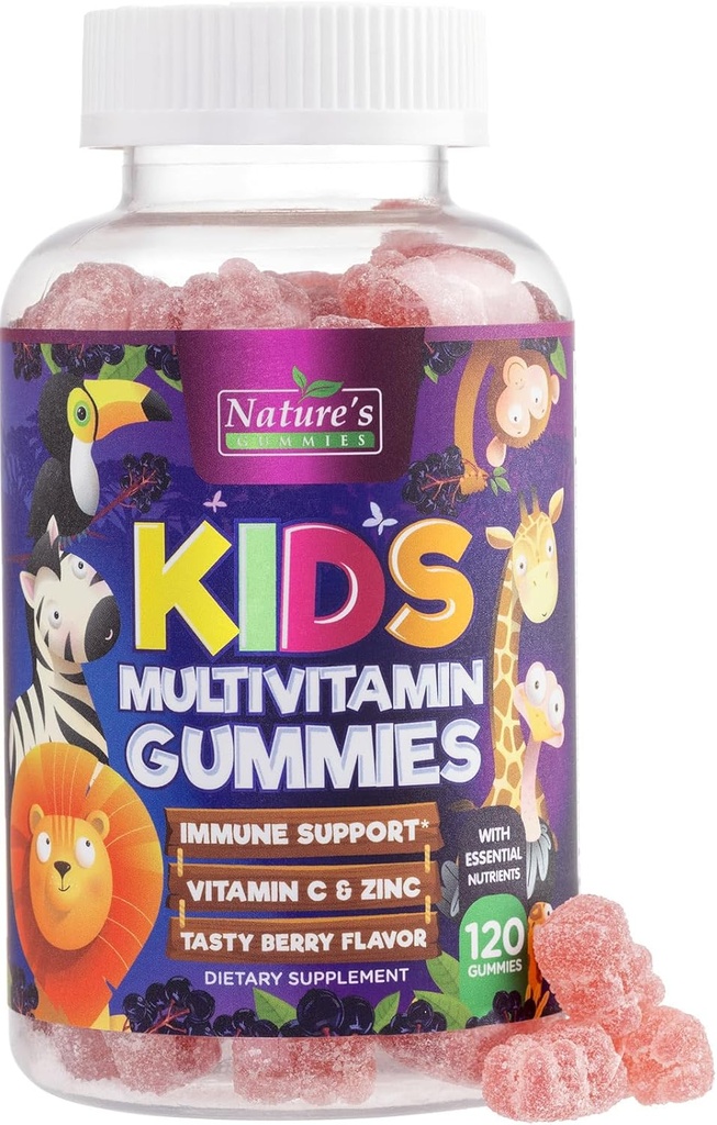 Multivitamin til børn - Komplet daglige børns Multi Vitamin Gummies med D-vitamin, B-vitaminer, zink & mere - Energi, Memory Focus & immunforsvar - Natural Berry Flavor Chew - 120 Gummies