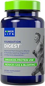 POWERLIFE Foundation Digest Advanced Plant Enzyme Blend to Promote Optimal fordøjelse og ernæring Absorption, 60 Greve