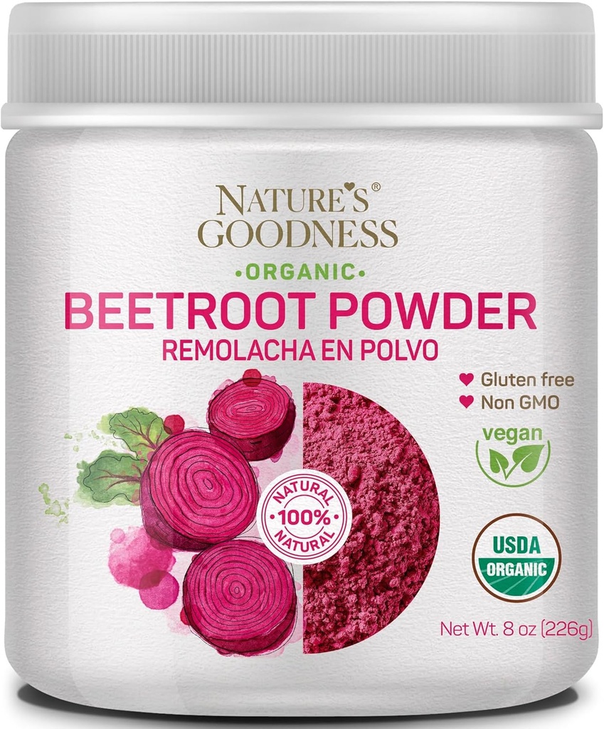 Nature's Goodness Beet Root Powder – 56 Servings (8oz) - Nitric Oxide Booster for Energy, Stamina, Heart Health, and Athletic Performance