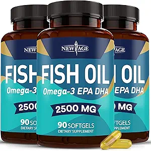 NY AGE Omega 3 Fish Oil Supplement - Non GMO - EPA, DHA Fedtsyrer Gluten Free (270 Softgels (pakke med 3))