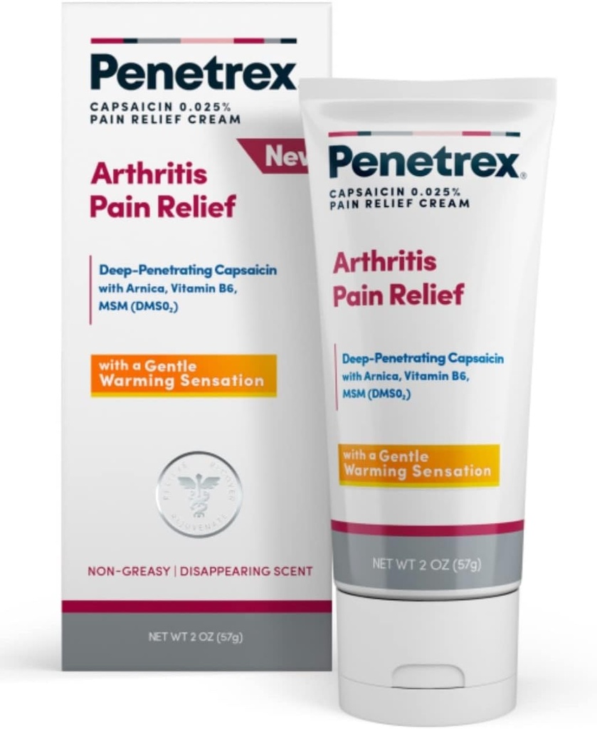 Penetrex Warming Pain Relief Cream - Deep Penetraating Capsaicin med Arnica, B6-vitamin & MSM (DMS2) - Anvend på hænder, håndled, fødder, knæ, albuer og andre berørte områder, 2 oz