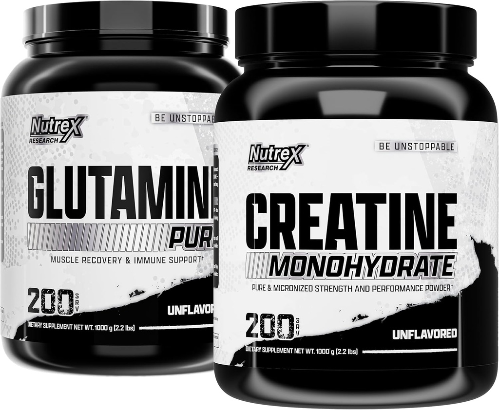 Nutrex Forskning Creatin monohydrat pulver 200 Serv & L Glutamin pulver 200 Serv Bundle