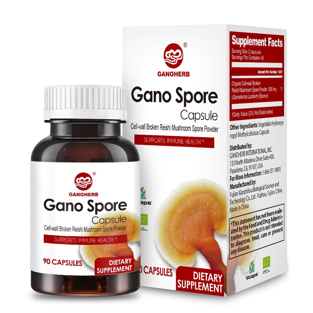 Organic Reishi Mushroom Kapsler med 100% Ganoderma Lucidum Reishi Spore Pulver til Boost Immunsystem, Vegan, Alle naturlige, ikke-GMO & Gluten Gratis, 60 Veggie Kapsler