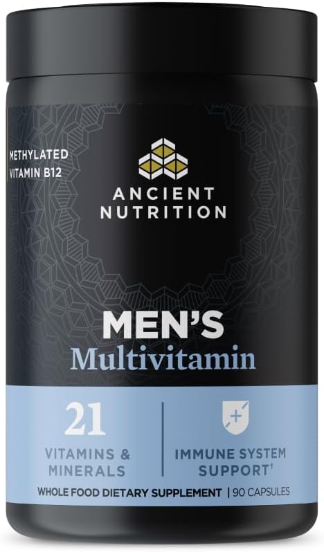 Ancient Nutrition Multivitamin til mænd, Multi Mænds, D-vitamin, C, E, B12, Zink, Magnesium, Understøtter sundt immunsystem og ben sundhed, 90 Ct