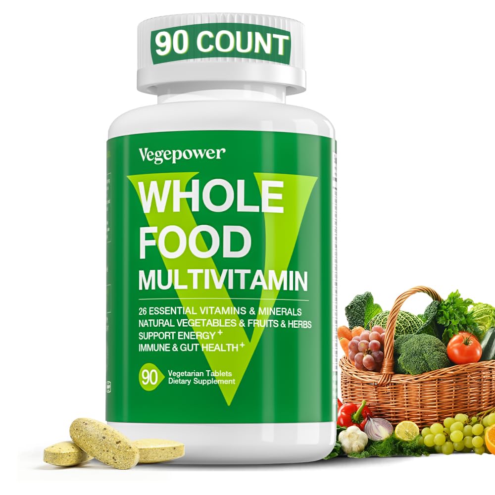 Vegansk hel mad Multivitamin med jern, Daglig Multivitamin for mænd og kvinder, Methylerede Multi Vitamin, B- Complex, Frugter & Grøntsager, Enzymer, Omegas, Mushroom, Non- GMO, 90 Greve
