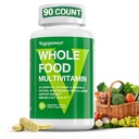 Vegansk hel mad Multivitamin med jern, Daglig Multivitamin for mænd og kvinder, Methylerede Multi Vitamin, B- Complex, Frugter & Grøntsager, Enzymer, Omegas, Mushroom, Non- GMO, 90 Greve