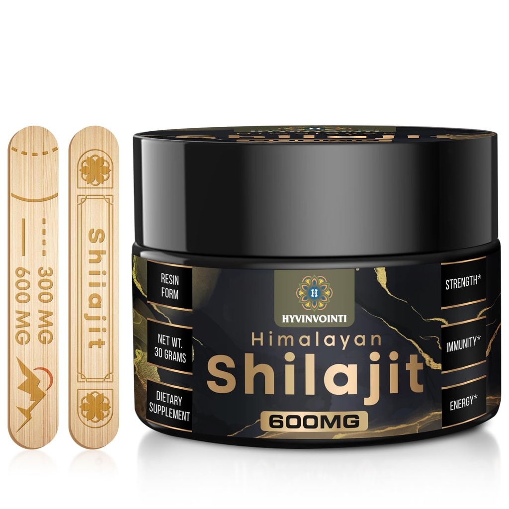 600mg Shilajit Pure Himalayan Organic Shilajit Resin- Shilajit Resin Organic Gold Grade, 100% Pure Organic Shilajit for Energy & Immune Support, Rich in Fulvic Acid & 85 + Trace Minerals, 1 Pack