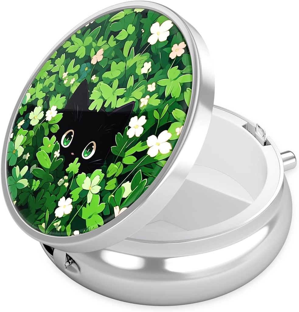 Nipichsha Pill Box, Lille Pill sag for purse & Pocket, Cute Travel Medicine Organizer, Portable Medicine Container Holder til at holde vitaminer, Medicin, Fish Oil & Supplement, Green Leave Cat