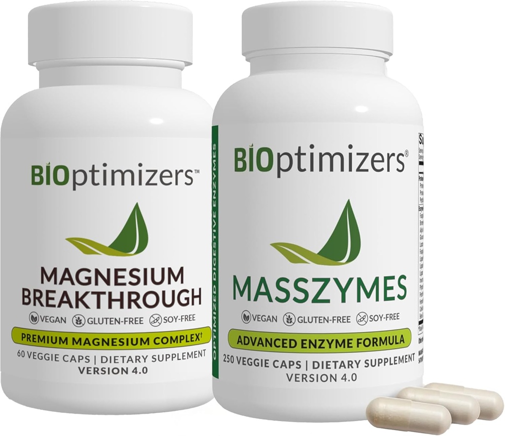 BiOptimizer Magnesium Breakthrough 4.0, (60 kapsler) & MassZymes 4.0, (250 kapsler) - Naturlig søvn, hjerne, og fordøjelsessygdomme Support Bundle