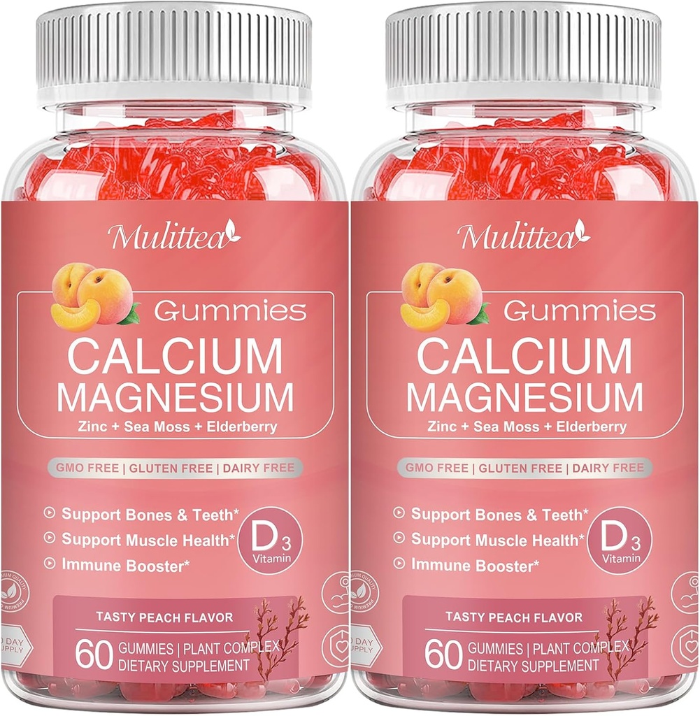 1200mg Calcium Gummies med D3, K2, Zink - Plant Complex Calcium Magnesium Supplement med Glycinat, Kalium, C-vitamin & hele naturlige fødevarer til ben & immunsupport- 120 tyggetabletter sukkerfri