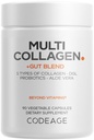 Kodeage Multi Collagen + Gut Blend Supplement - fordøjelsesfremmende probiotika, DGL lakrids, Aloe Vera, Økologisk pebermynte Leaf, Slippery Elm - Hydrolyseret Bovin Collagen piller - Non-GMO - 90 Kapsler