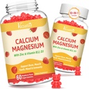 2 Pack Calcium Gummier med Magnesium, Zink, Vitamin D3 & B12, Calcium Kosttilskud til kvinder Mænd, Support Bone, Muskel og Immunitet, 120 Vegan Raspberry Flavor Gummies