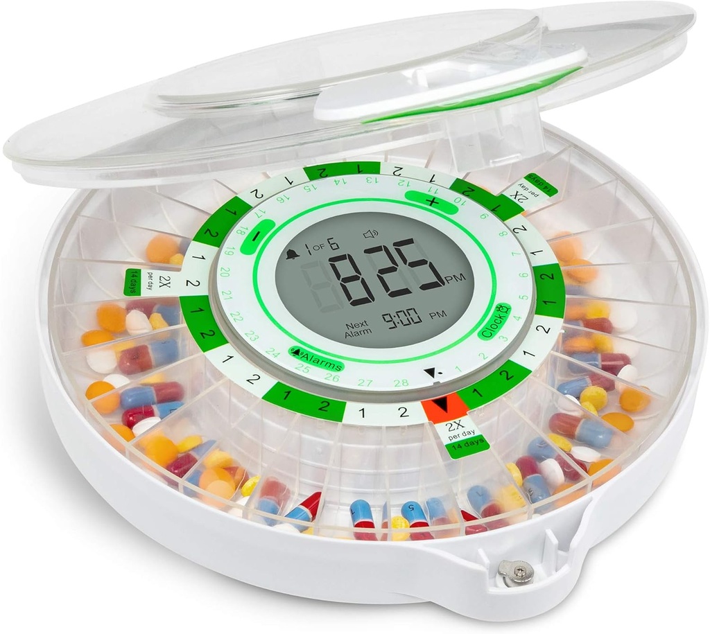 Live Fine 28-dag automatisk pilledispenser med opgraderet LCD-skærm, nøgle lås, lyd og lys til receptioner, medicin, vitaminer, kosttilskud og mere