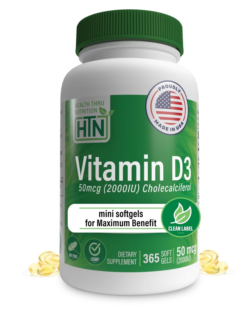Health Thru Nutrition Vitamin D3 2000iu 365 Mini Softgels for maksimale fordele Grade i EVOO • 124; immunforsvar støtte