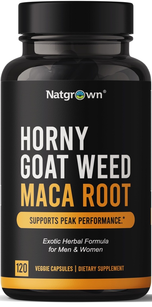 Natgrown Horny Geat Weed og Maca Root Extract Supplement for Mænd & Kvinder (Epimedium Extract, Hornyweed) Vegan Kapsler -120 Ct