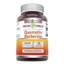 Amazing Formulas Quercetin Berberine - 250mg Berberine og 250mg Quercetin, 90 Veggie Kapsler Supplement 124; Non- G20; Gluten Free Budding 124; Lavet i USA; Ideel til vegetarer