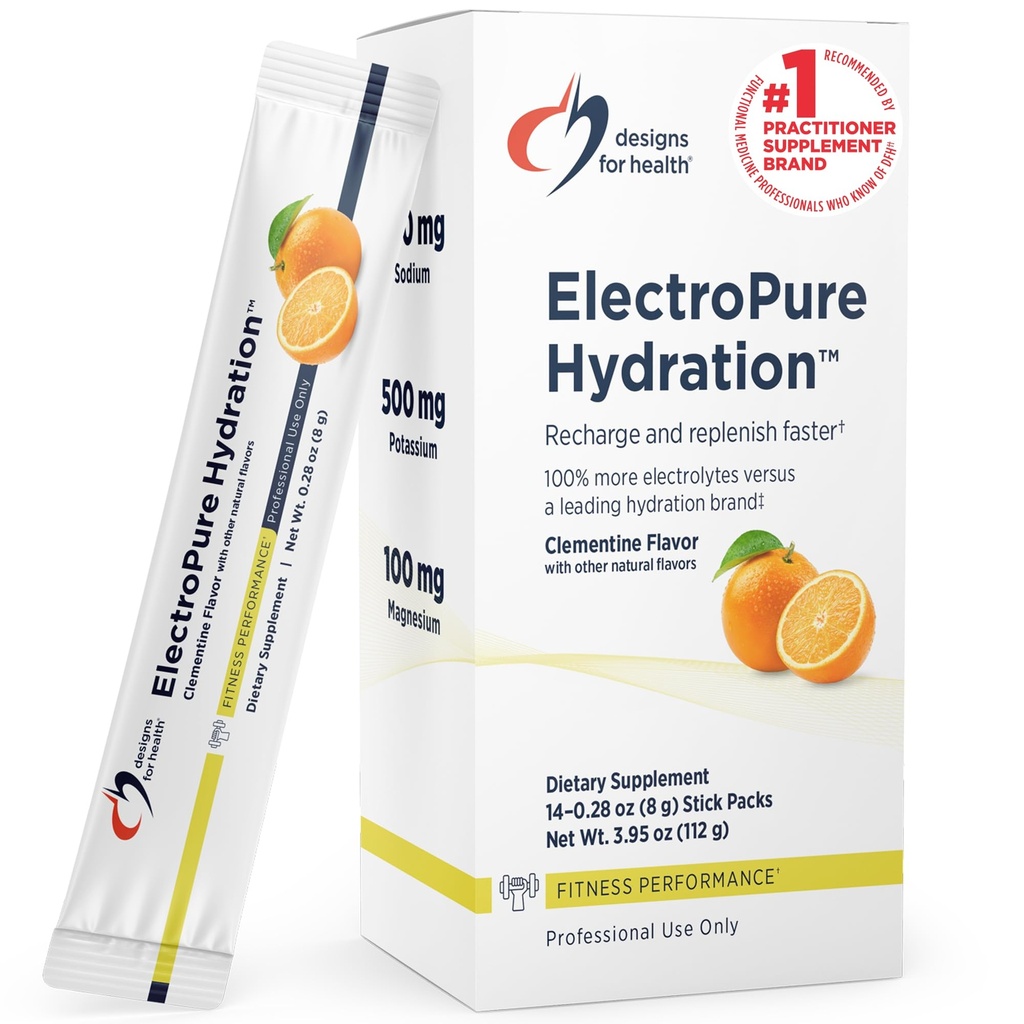 Design til sundhed ElectroPure Hydration Pakninger, Clementine Flavor - Electrolytes Powder med C-vitamin, Magnesium, Zink og kalium - med Stevia og Monk Fruit Sweetener (14 Stick Packets)