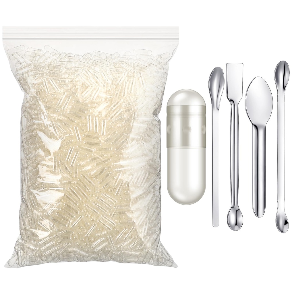 Timgle 2000 Count Tomme kapsler med Lab Spoon Fyldning Kit Clear Fyldelig Tomme Container selv Vegetabilsk Kapsel Fyldning til at lave dine egne kosttilskud
