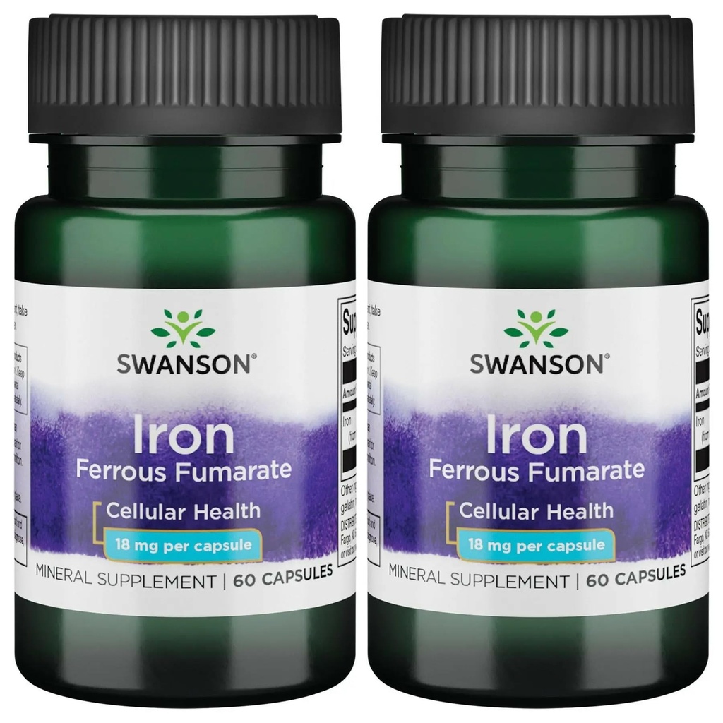 Swanson Jern (ferrofumarat) - Mineral supplement Fremme energistøtte - Højkoncentrationsformel Assists in Oxygen Levering & Fedtsyre Metabolisme 60 Gels (2 Pack)