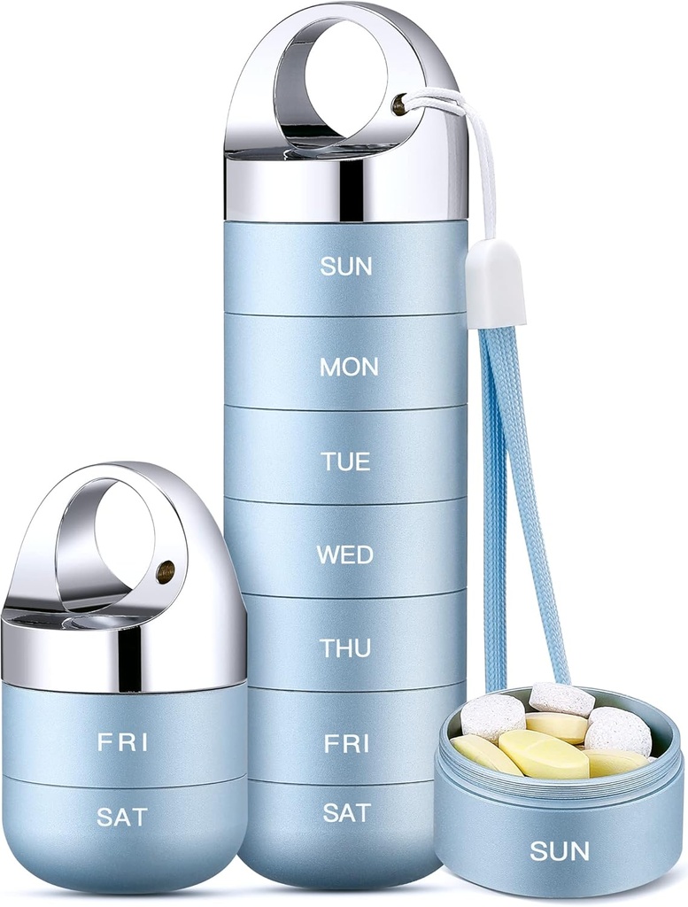 Zannaki Metal Travel Pill Organizer, Transportable Vandtæt Ugentlig Pill Box, Stor Aluminium Alloy Pill Case Container, BPA Gratis 7 dag Daglig Medicin Organizer Holder for Vitamin, Fiskeolie, tillæg