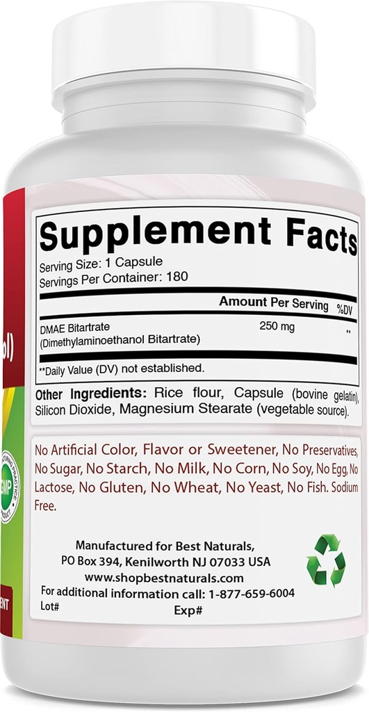 Bedste Naturals DMAE Supplement 250 mg & COQ10 100 mg